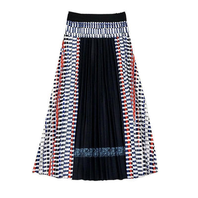New Women's Skirts Stitching Pleated Skirt Bohemian Plaid A-line Skirt | MODE BY OH