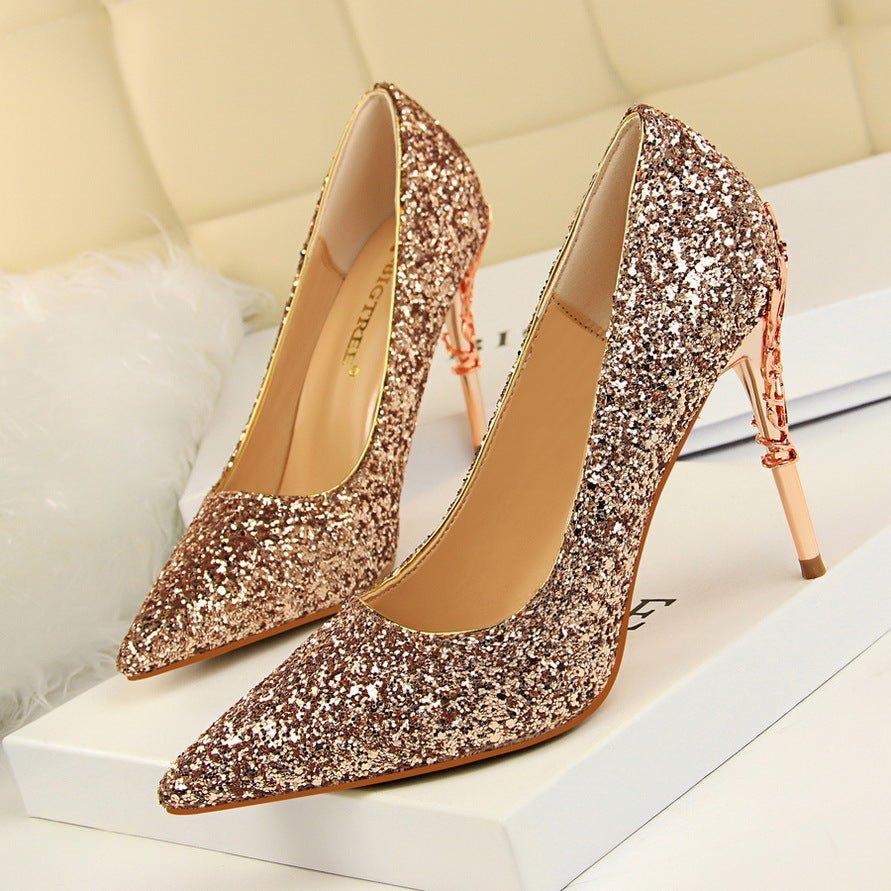 Pointed sequined high heels | MODE BY OH