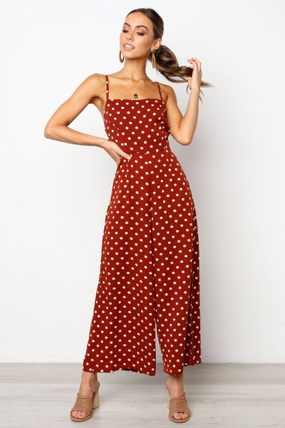 Polka Dot Sling Sexy Backless Straight Jumpsuit - MODE BY OH