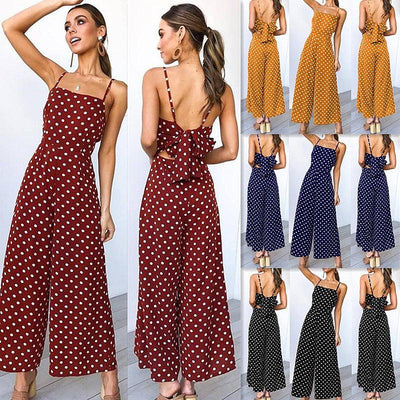 Polka Dot Sling Sexy Backless Straight Jumpsuit | MODE BY OH