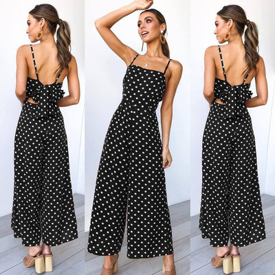 Polka Dot Sling Sexy Backless Straight Jumpsuit - MODE BY OH