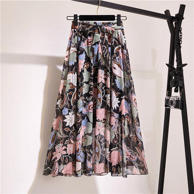 Printed Chiffon Large Skirt Mid-length Floral Bohemian | MODE BY OH
