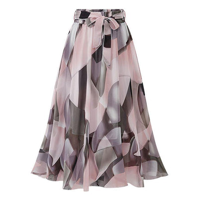 Printed Chiffon Large Skirt Mid-length Floral Bohemian | MODE BY OH