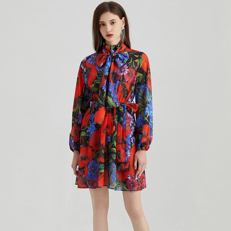 Printed Chiffon Long-sleeved Dress For Women | MODE BY OH