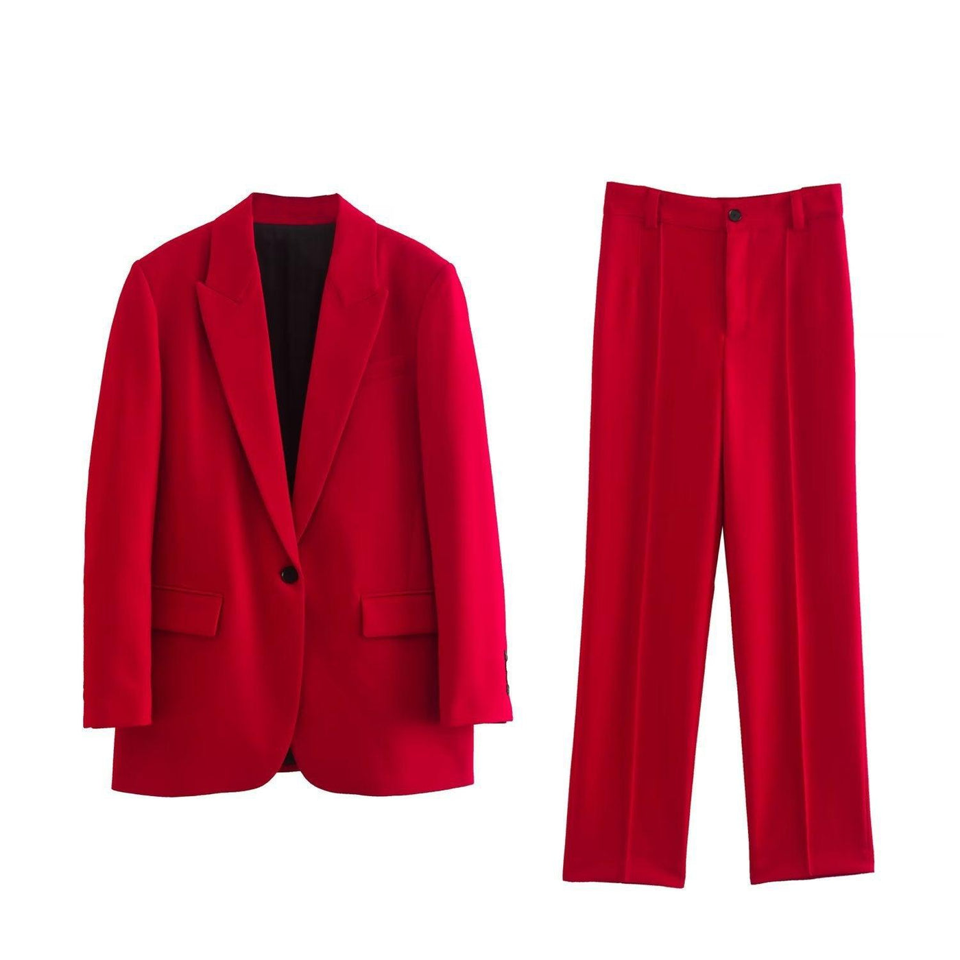Red Suits  Lapel Long Sleeve One Button Suit+High Waist Casual Pants | MODE BY OH