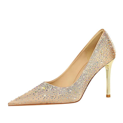 Shallow Pointed Satin Glittering Rhinestone Women's Shoes | MODE BY OH