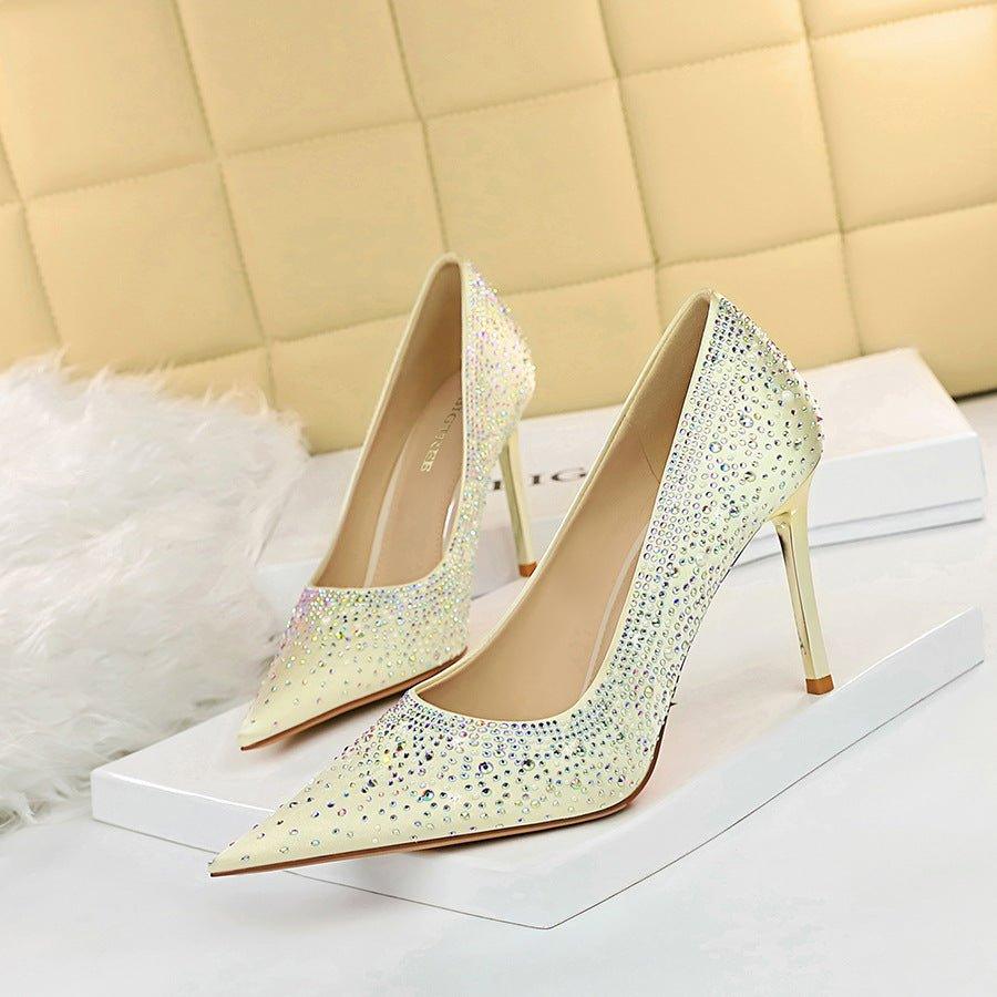 Shallow Pointed Satin Glittering Rhinestone Women's Shoes | MODE BY OH