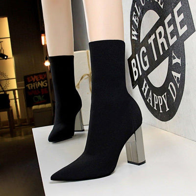 Short tube women's boots metal heel thick heels high heels | MODE BY OH