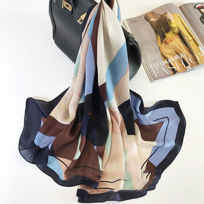 Silk Scarves Spring And Autumn European And American Style Geometric Pattern Long Silk Scarf Shawl Dual-Use | MODE BY OH