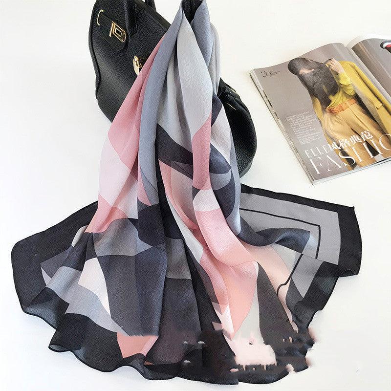 Silk Scarves Spring And Autumn European And American Style Geometric Pattern Long Silk Scarf Shawl Dual-Use | MODE BY OH