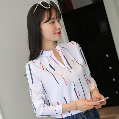 Striped stand collar blouse - MODE BY OH