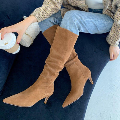 Suede Stiletto heels boots | MODE BY OH