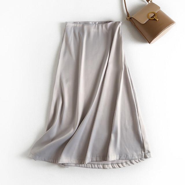 Summer Women Golden Satin Skirt Long Shiny Silk | MODE BY OH