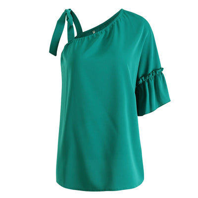 T-Shirt Women's Slash Neck Ruffle Sleeves Chiffon | MODE BY OH