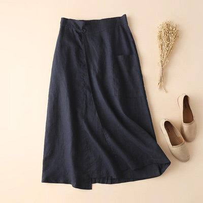 Women Elastic Waist Linen Knee-length A-line Skirt | MODE BY OH
