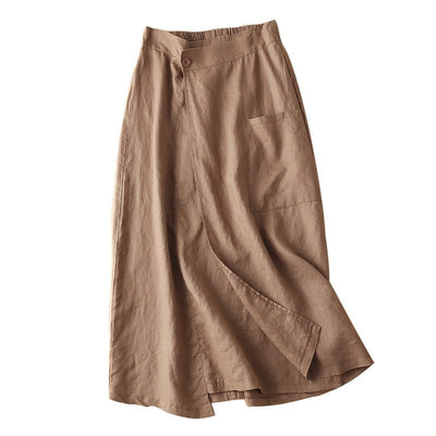 Women Elastic Waist Linen Knee-length A-line Skirt | MODE BY OH