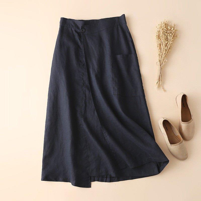 Women Elastic Waist Linen Knee-length A-line Skirt - MODE BY OH
